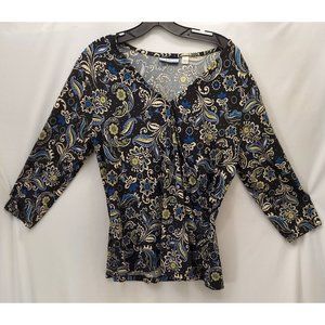 Womens L Paisley 3/4 Sleeve Blouse-H7